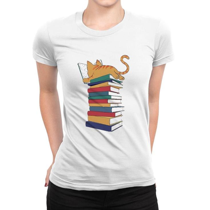 Kawaii Cat Books Gift Womens Women T-shirt