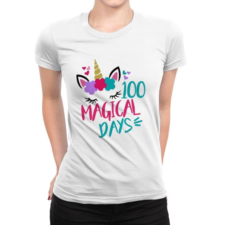 Kids 100 Magical Days Of School Unicorn 100Th Day  Women T-shirt