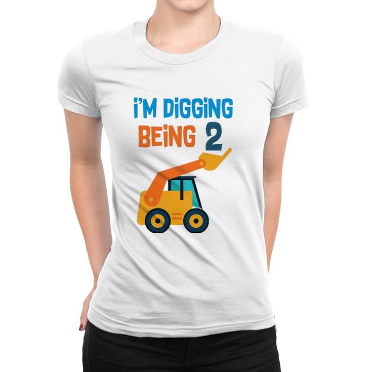 Kids 2 Years Old Birthday Digging Being Two Women T-shirt