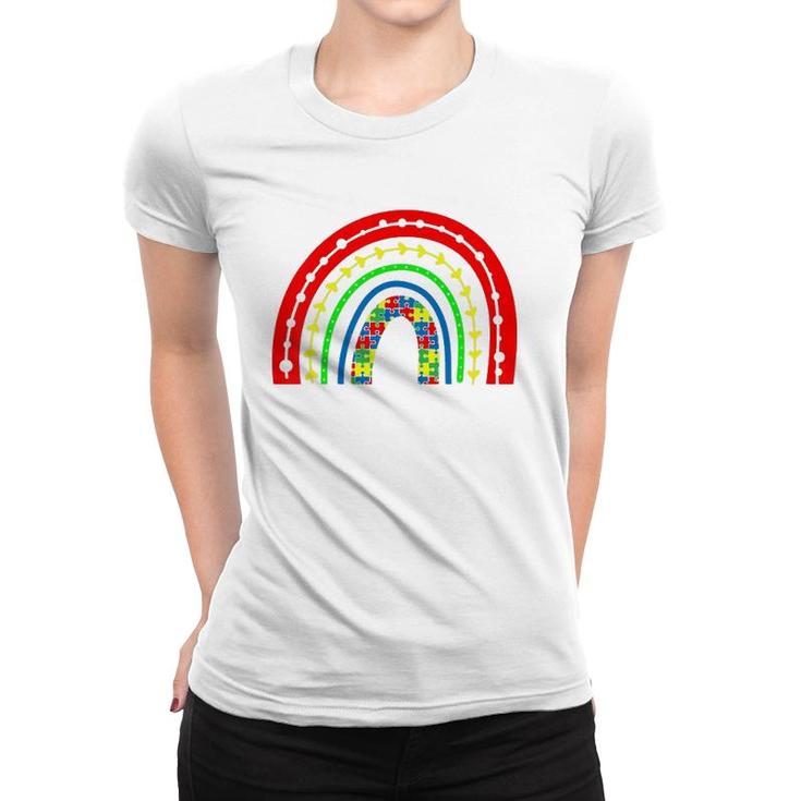 Kids Boho Rainbow Puzzle Piece Autism Awareness Autistic Love Women T-shirt