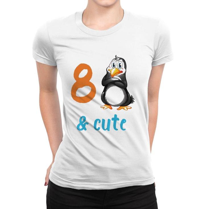 Kids Funny Penguin 8Th Birthday  8 Years Old Bday Party Gift  Women T-shirt
