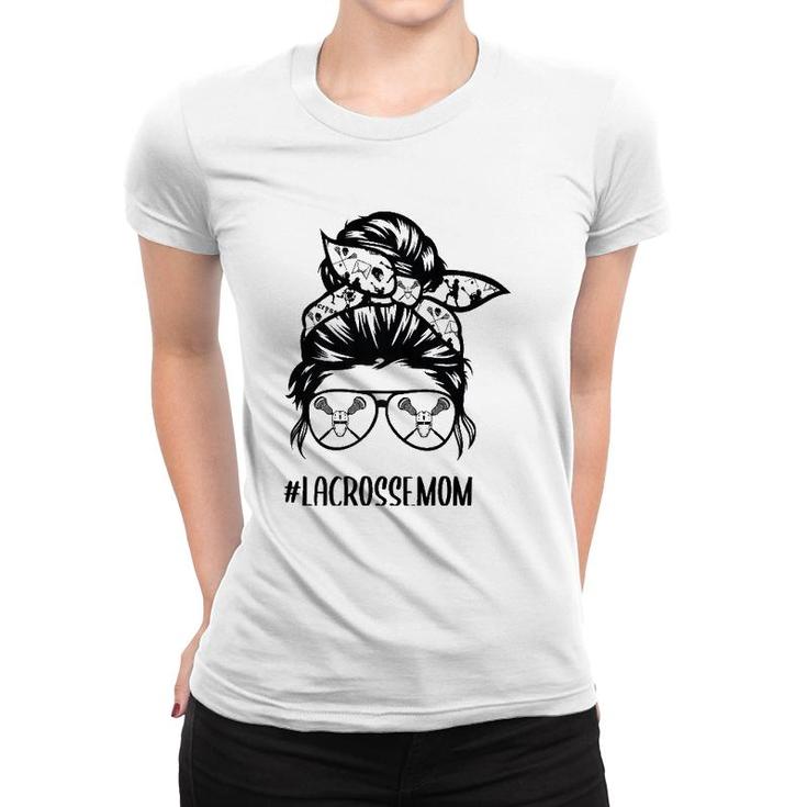 Lacrosse Mom Messy Bun Hair Glasses Premium Women T-shirt