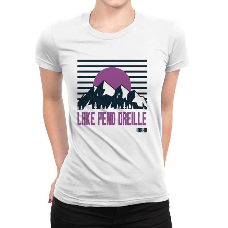 Lake Pend Oreille Vintage Mountains Hiking Camp Idaho Retro Women T-shirt