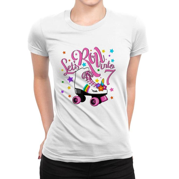 Let's Roll Into 7Th Birthday Unicorn Roller Skate 7 Yrs Old Women T-shirt