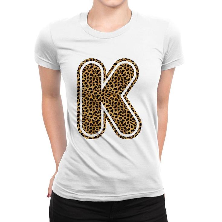 Letter K Leopard Print Initial Case Funny Birthday Gift Women T-shirt