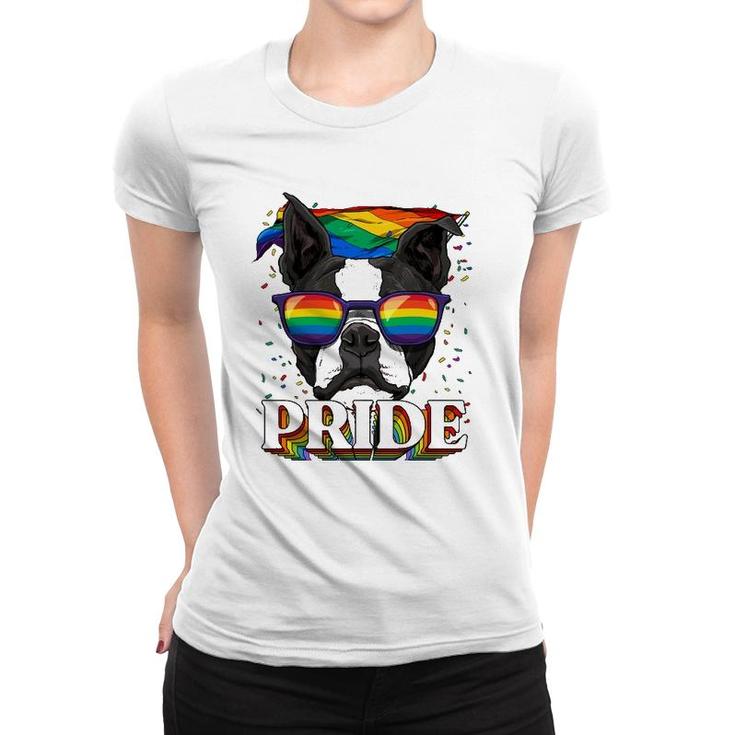 Lgbt Boston Terrier Gay Pride Lgbtq Rainbow Flag Sunglasses Women T-shirt