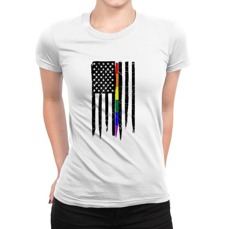 Lgbt Gay Pride Thin Line American Flag Women T-shirt