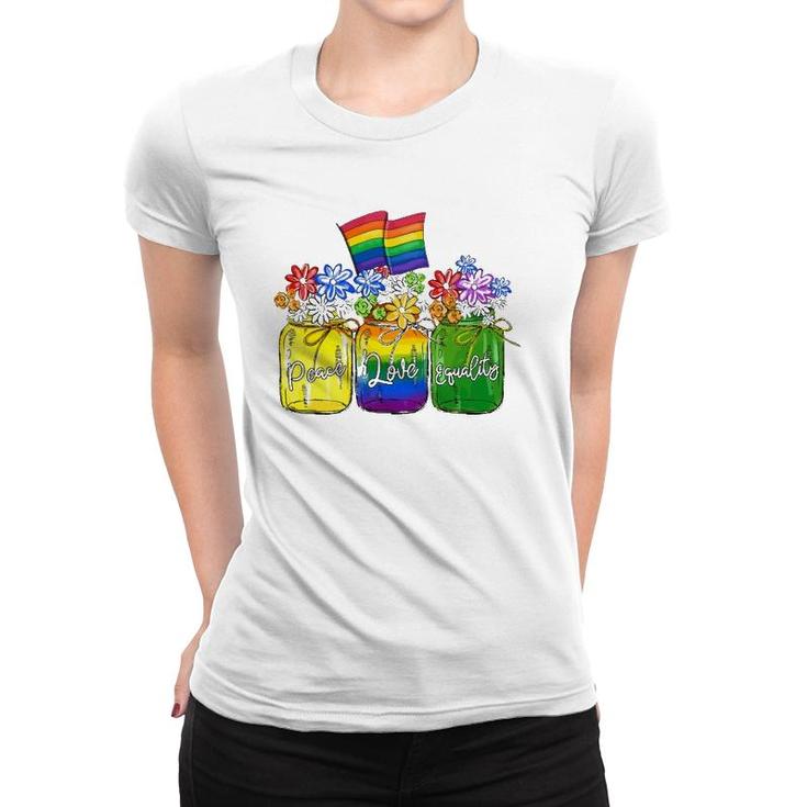 Lgbt Peace Love Equality , Rainbow Floral Lgbt Flag Women T-shirt