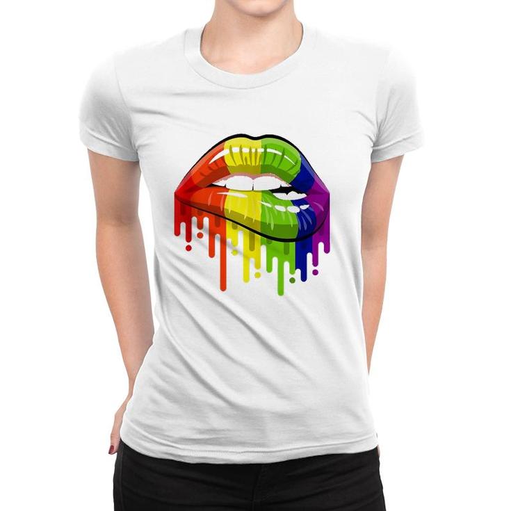 Lgbt Rainbow Color Lips Pride Gay Homosexual Lesbian  Women T-shirt
