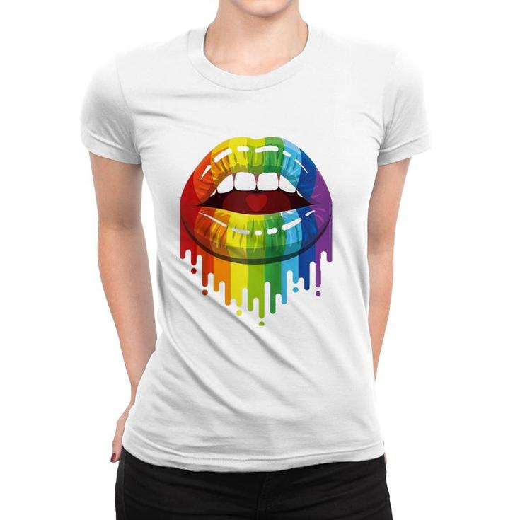 Lgbt Rainbow Kissable Mouth Teepride Gay Csd Raglan Baseball Tee Women T-shirt