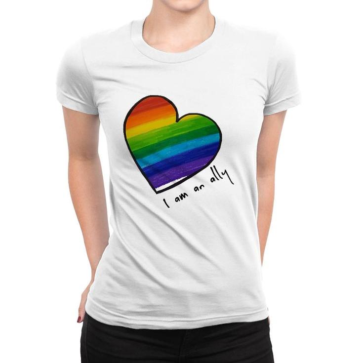Lgbtq I Am An Ally Rainbow Heart Women T-shirt