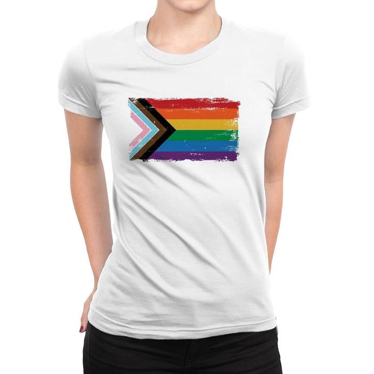 Lgbtq Progress Pride Flag Vintage Paint Style  Women T-shirt