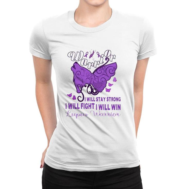 Lupus Awareness Warrior Purple Ribbon Butterfly Wolf Womens Women T-shirt