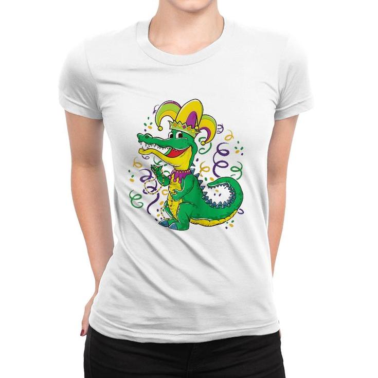 Mardi Gras Crocodile Funny Alligator Jester Hat  Women T-shirt