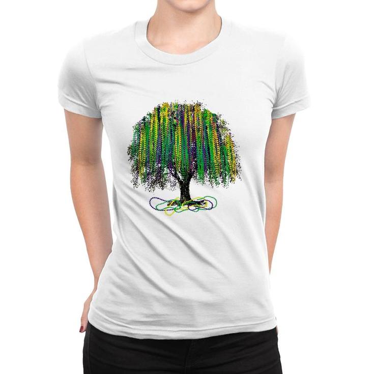 Mardi Gras Tree Beads New Orleans 2022 Watercolor Vintage Women T-shirt