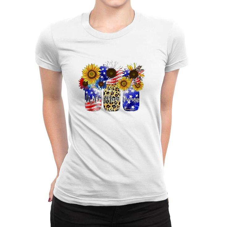 Mason Jars Flowers Wife Mom Grammy Usa Flag 4Th Of July Women T-shirt