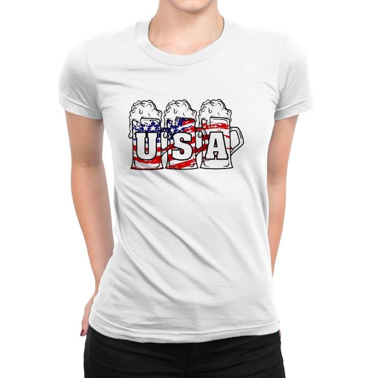 Mens 4Th Of July  Usa Beer American Flag Women Merica Women T-shirt