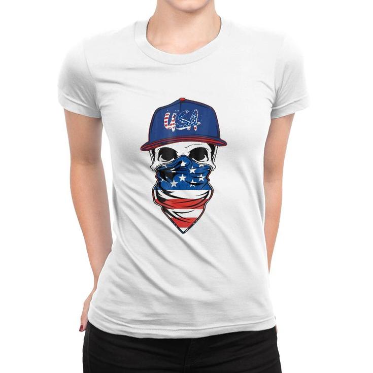 Men's American Flag Skull Usa Military Women T-shirt