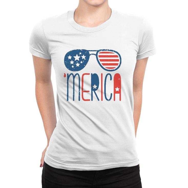 Merica American Flag Aviators Toddler4th July Usa Flag Sunglass Women T-shirt