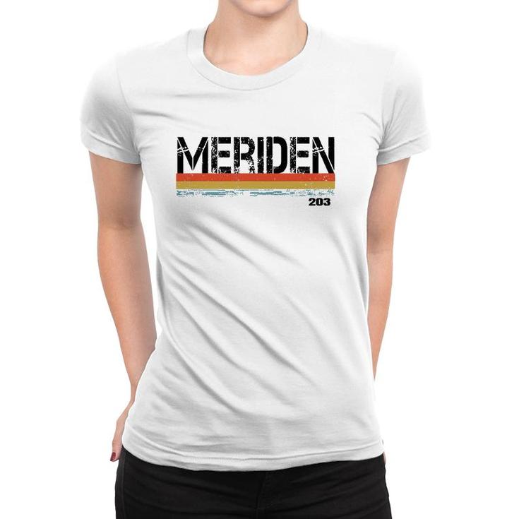 Meridan Conn Area Code 203 Vintage Stripes Gift & Sovenir Women T-shirt