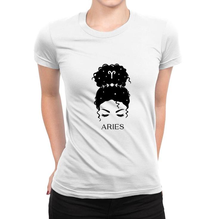 Messy Bun Zodiac Astrology Aries Girls Birthday Gift Women T-shirt