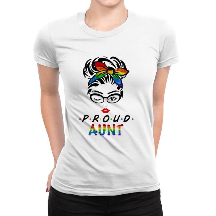 Messy Hair Bun Proud Aunt Lgbt Gay Pride Support Lgbtq Women T-shirt