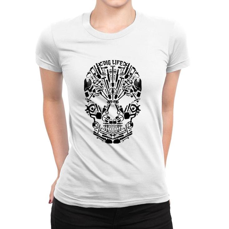 Metal Detecting Skull Black Women T-shirt