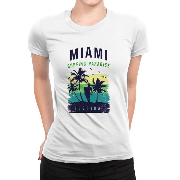 Miami Paradise Beach Cool Miami Florida Surfing Women T-shirt