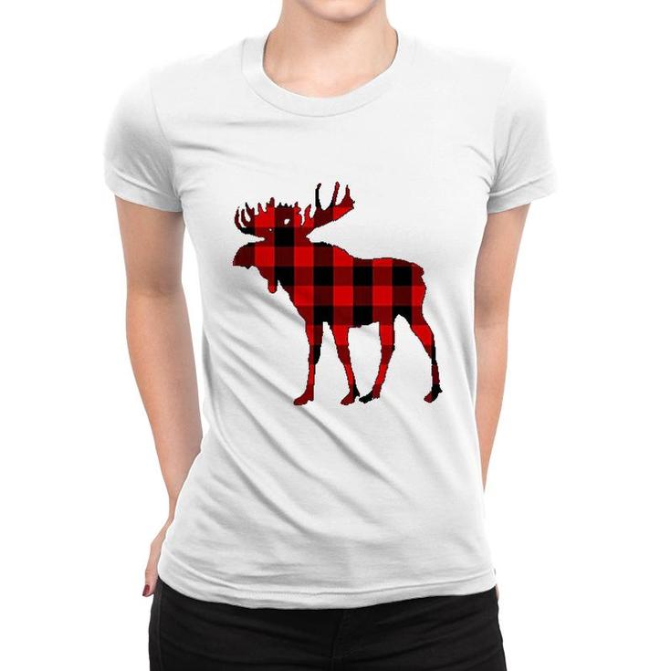 Moose Buffalo Red Plaid Gift Women T-shirt