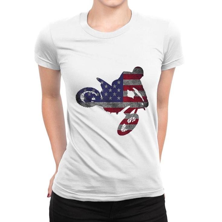 Motocross Bike American Flag Women T-shirt