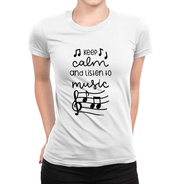 Musician Gift Artist Gift Keep Calm And Listen To Music Raglan Baseball Tee Women T-shirt