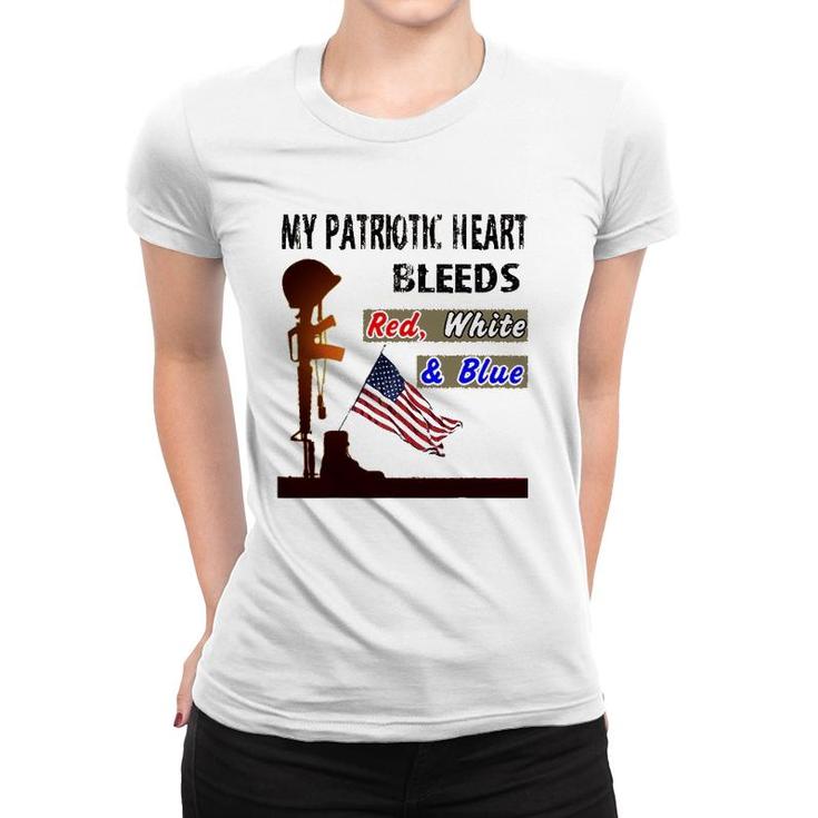 My Patriotic Heart Bleeds Red, White & Blue - Veteran Women T-shirt