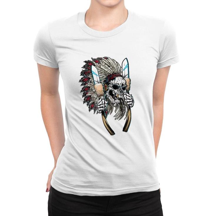 Native American Indian Headdress Skull Women T-shirt