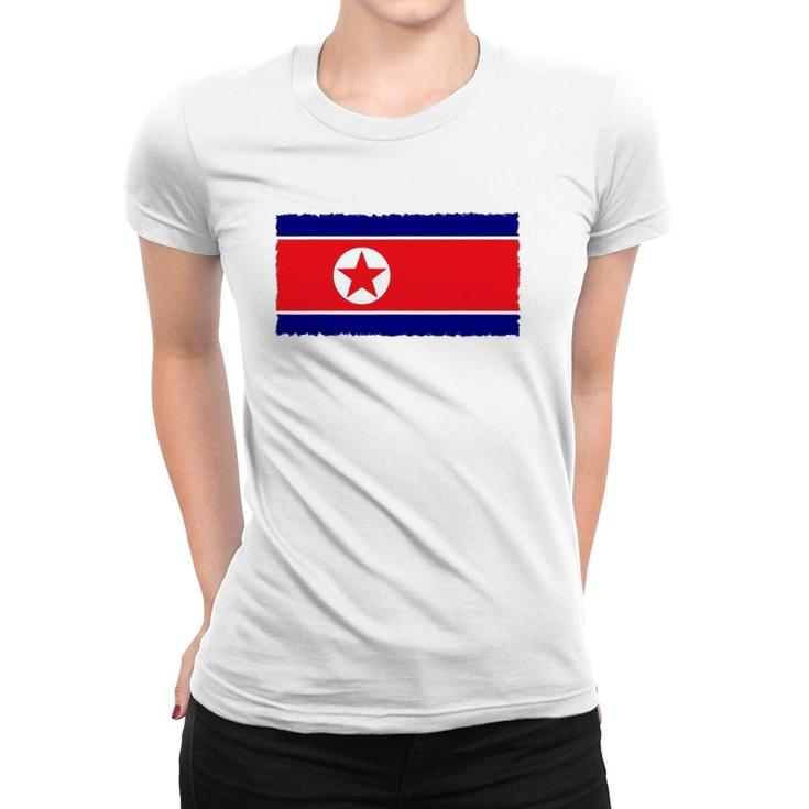 North Korea Flag Distressed Women T-shirt