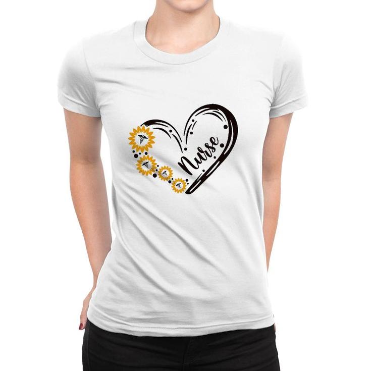 Nurse Caduceus And Flower Heart Shape Nursing Life Women T-shirt