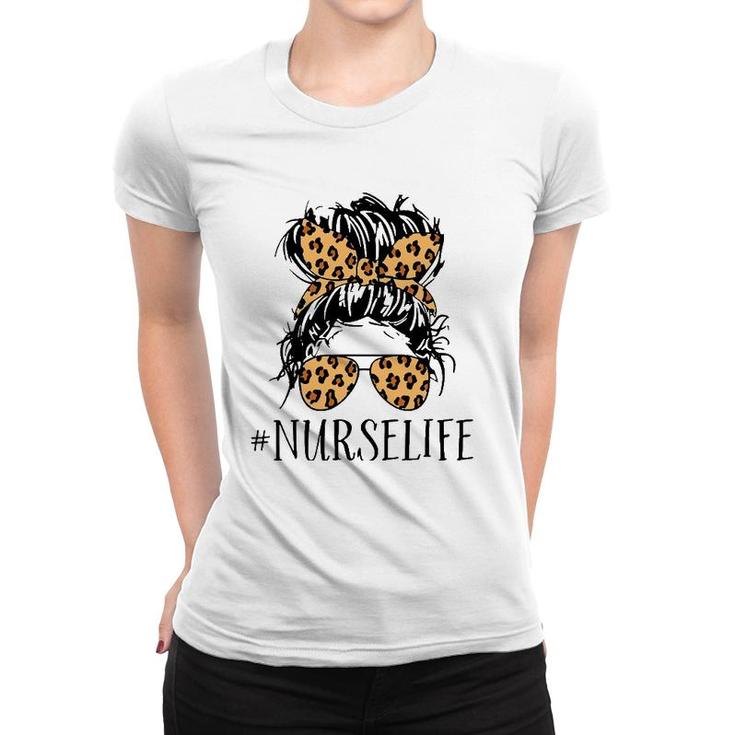 Nurse Life Messy Bun Leopard Women T-shirt