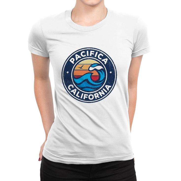 Pacifica California Ca Vintage Nautical Waves Design Women T-shirt