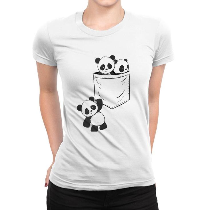 Panda Lovers Cute Kawaii Baby Pandas In Pocket V-Neck Women T-shirt