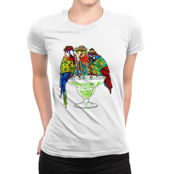 Parrots Drinking Margarita Hawaiian Vacation Birds Raglan Baseball Tee Women T-shirt