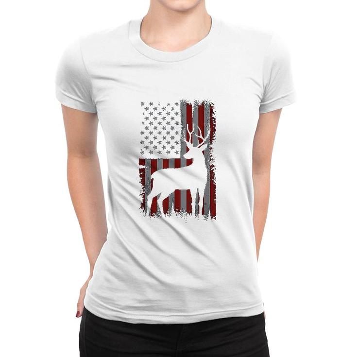 Patriotic American Flag Deer Hunter Gift Women T-shirt