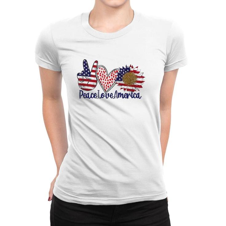 Peace Love America 4Th July Patriotic Sunflower Heart Sign Women T-shirt