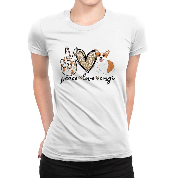 Peace Love Corgi Funny Dog Mom Mother's Day Gift Corgi Lover Raglan Baseball Tee Women T-shirt