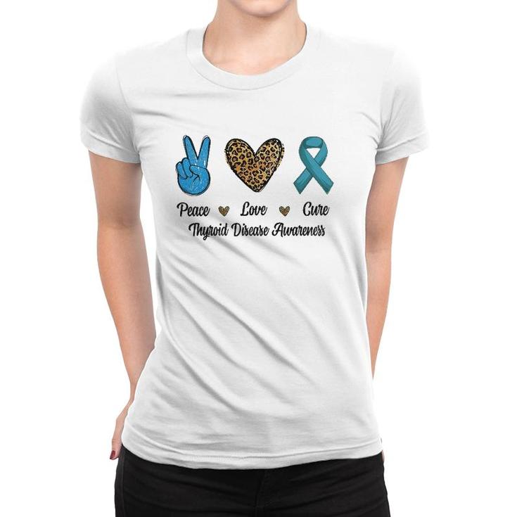 Peace Love Cure Thyroid Disease Awareness Survivor Leopard Women T-shirt