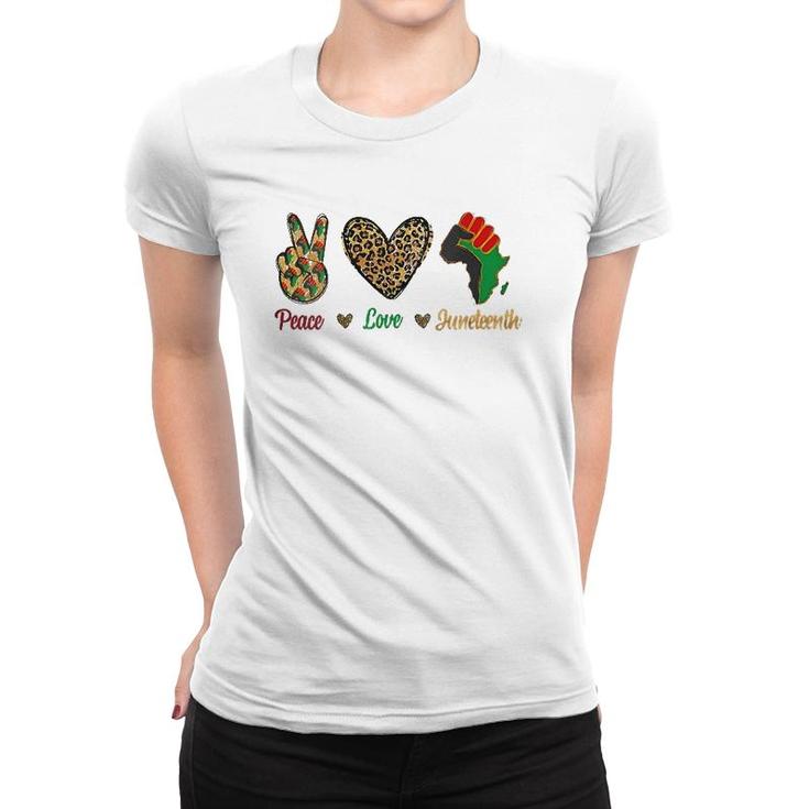 Peace Love Juneteenth Black Pride Independence Day Leopard V-Neck Women T-shirt