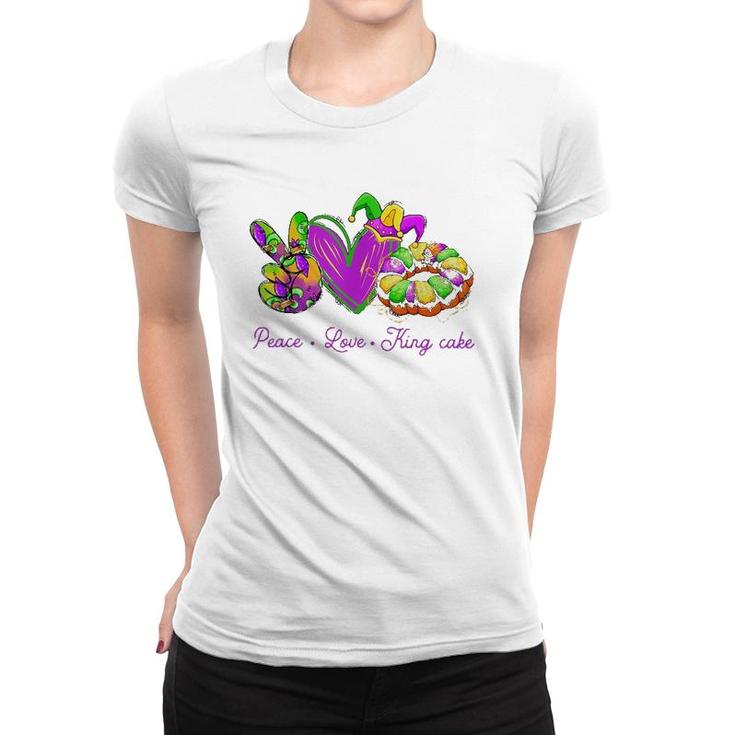 Peace Love King Cake Funny Mardi Gras Party Carnival Gifts Women T-shirt