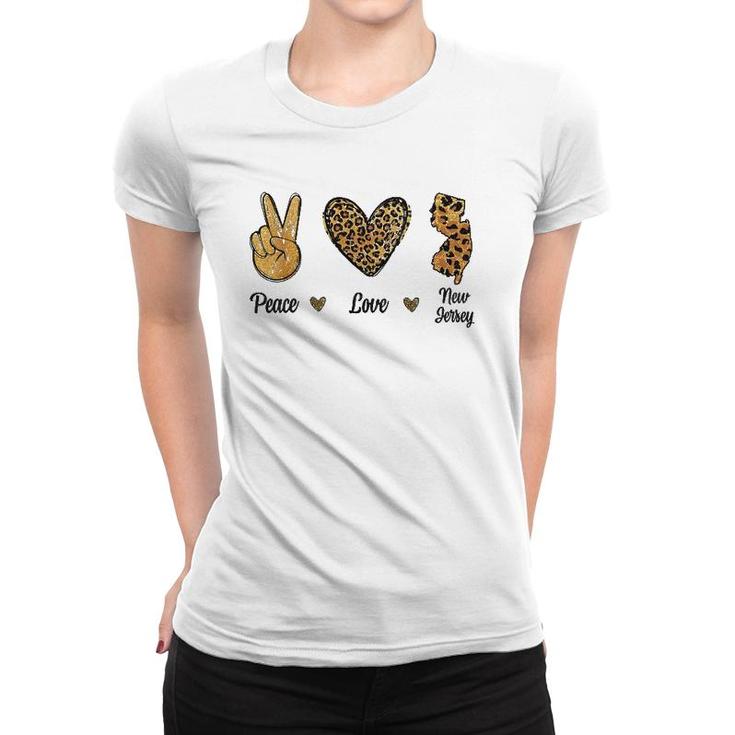 Peace Love New Jersey Leopard Flag Map Souvenirs Men Women Women T-shirt