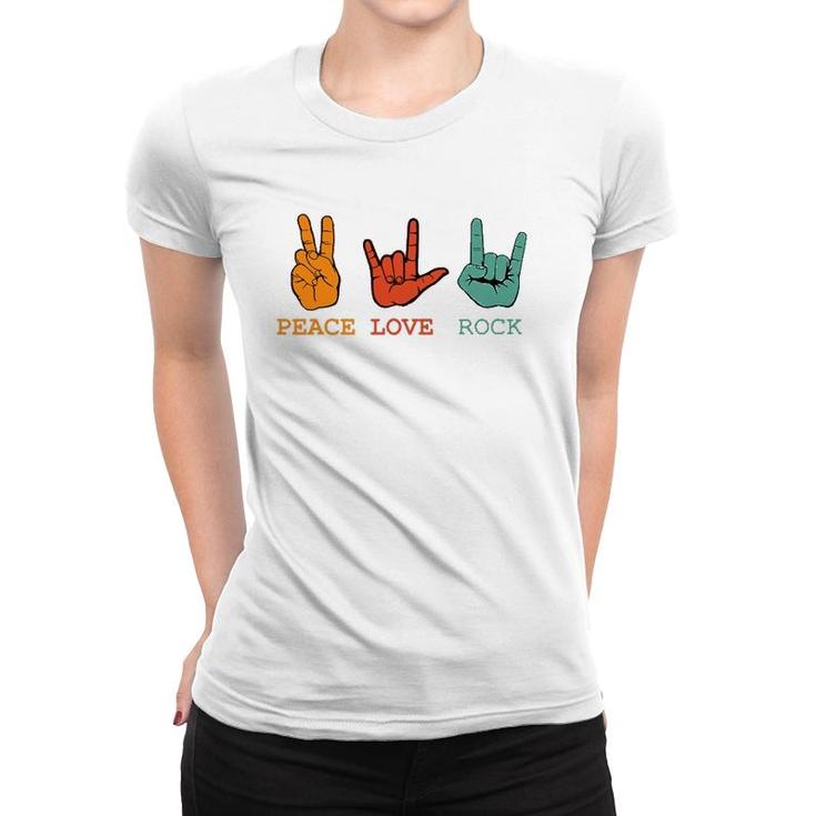 Peace Love Rock And Roll Retro Vintage Peace Loving Musician Women T-shirt