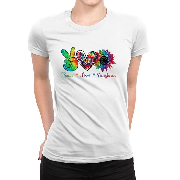 Peace Love Sunshine Sunflower Hippie Tie Dye Women T-shirt