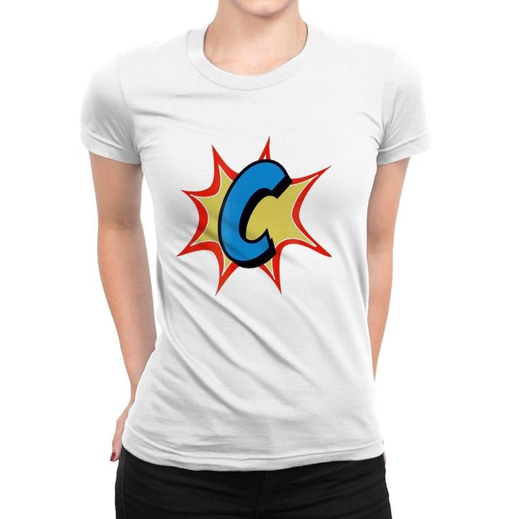Personalized Comic Book, Letter Initial C, Cartoon Women T-shirt