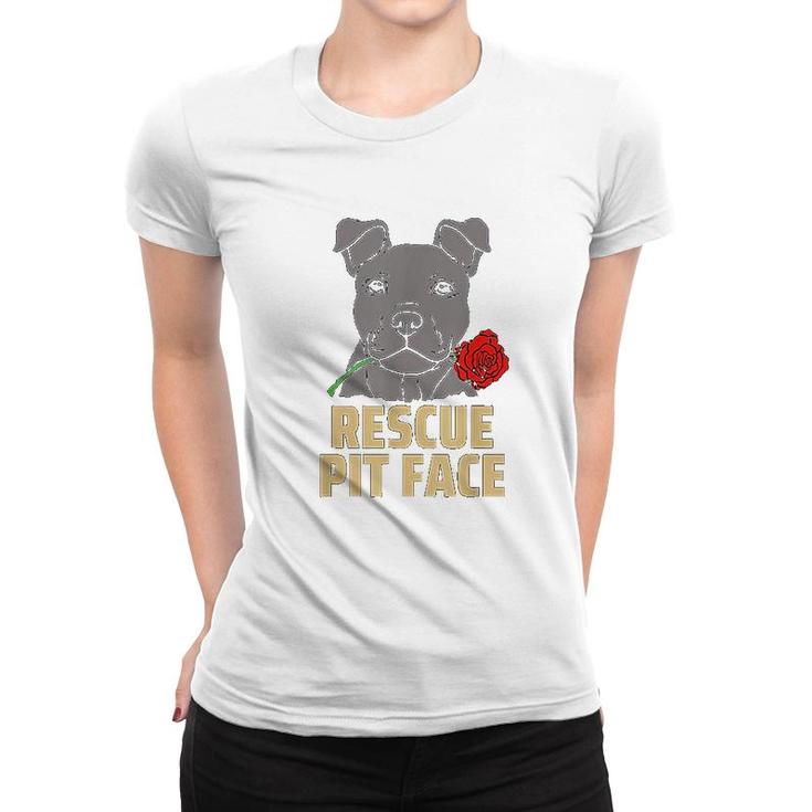 Pitbull Rescue Pit Face  Funny Cute Pitbull Lovers Women T-shirt
